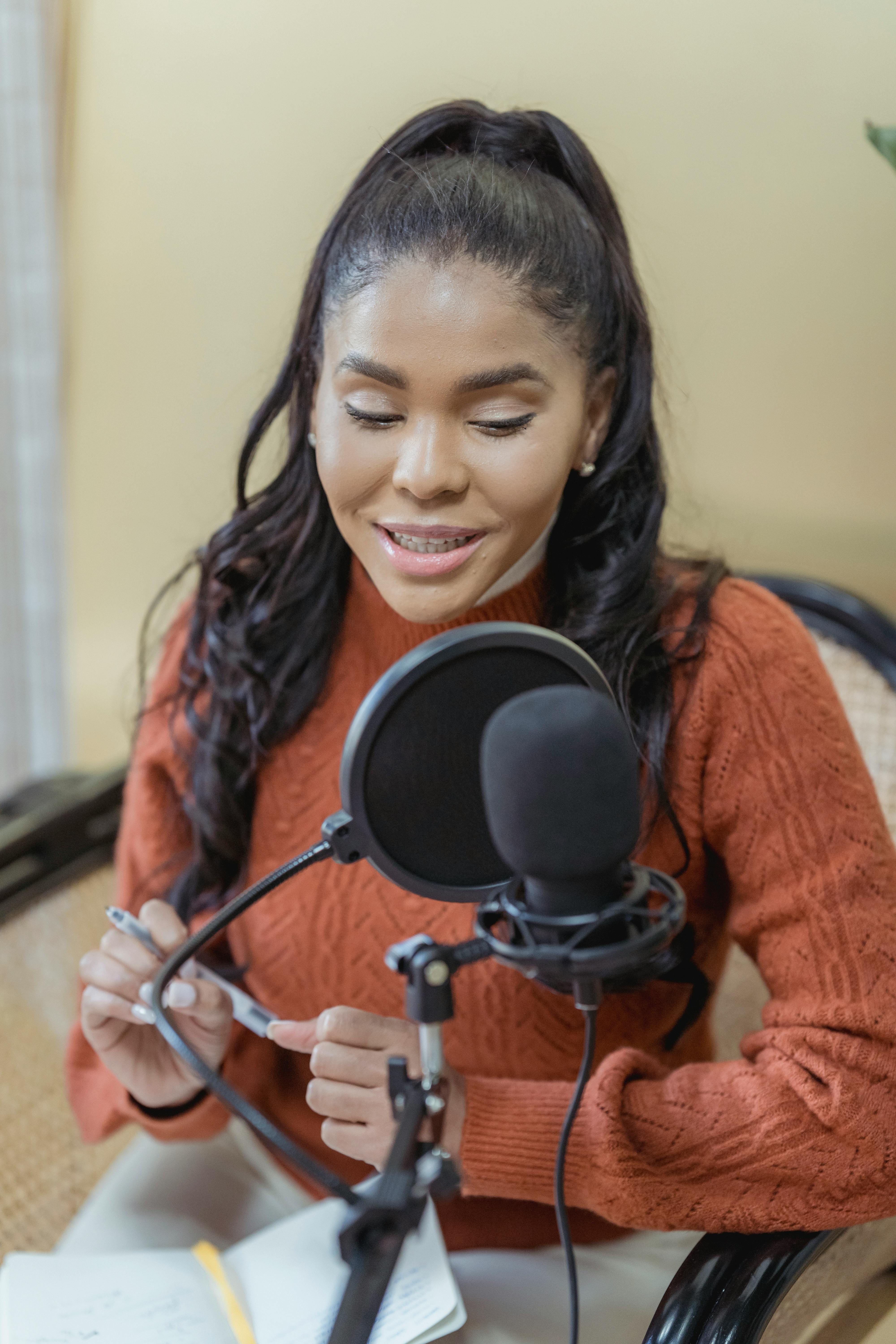 Singer practicing with a microphone